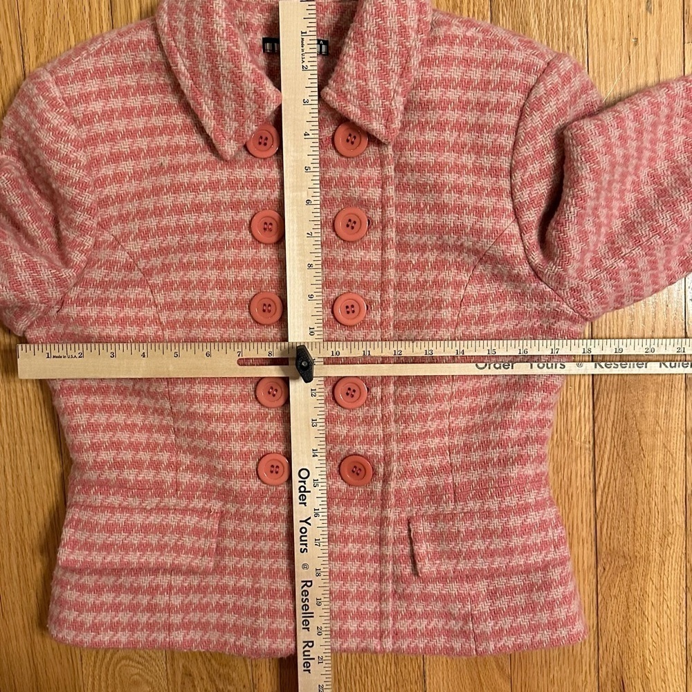 Dalia Womens Pink Cream Houndstooth Wool Blend Blazer Jacket Sz 8 - Picture 4 of 8
